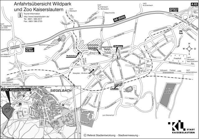Eine Karte zur Anfahrtsübersicht zum Wildpark und dem Zoo Kaiserslautern.