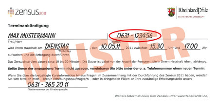 Musterkarte: So kündigt sich der Zensus 2011 in Kaiserslautern an.