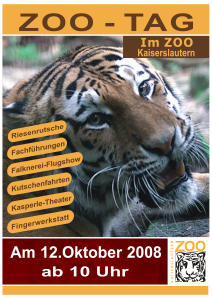 Foto zeigt das Plakat zum Zootag - Großaufnahme eines Tigerkopfes