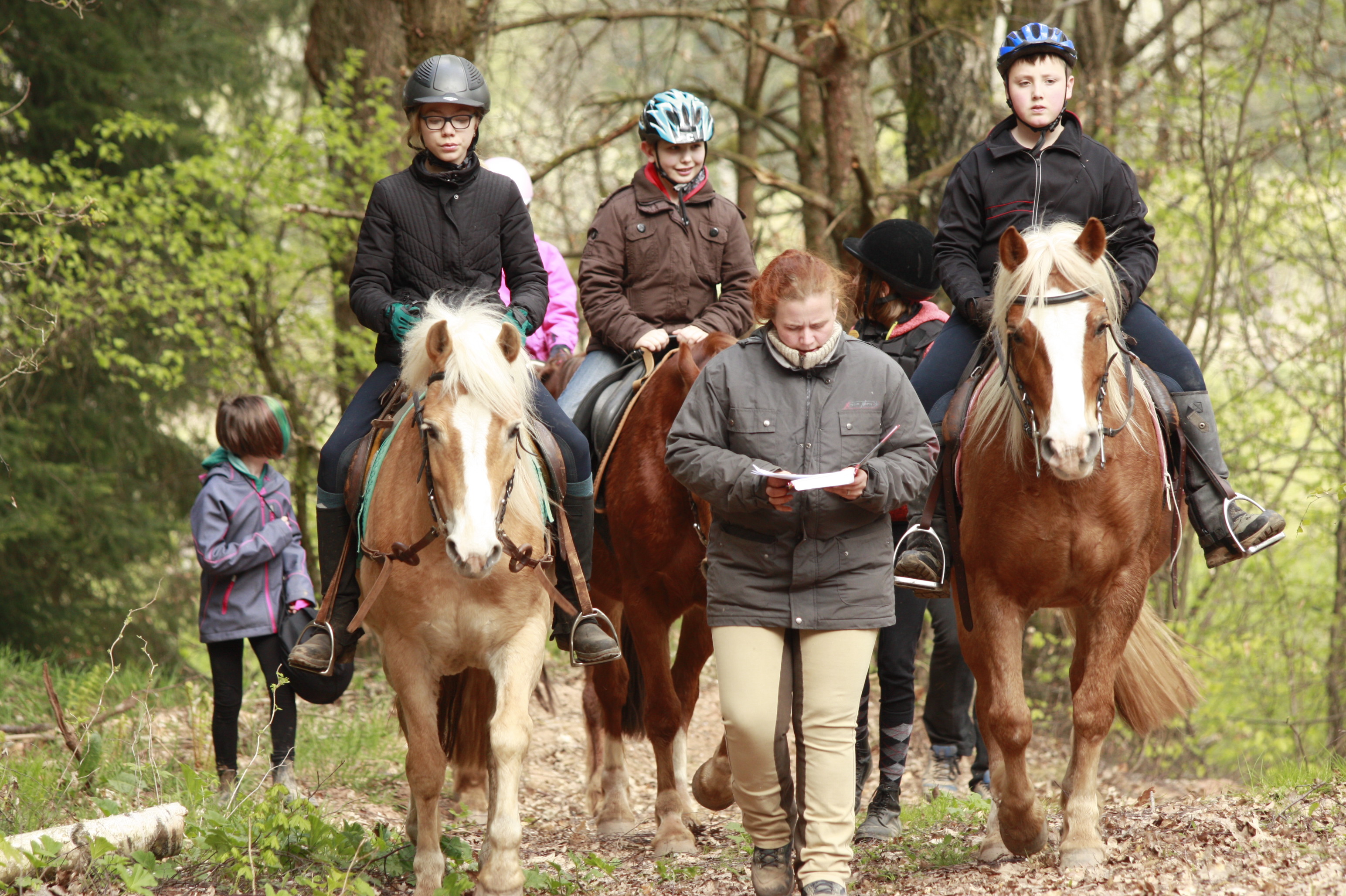 Kinder auf Pferden im Wald