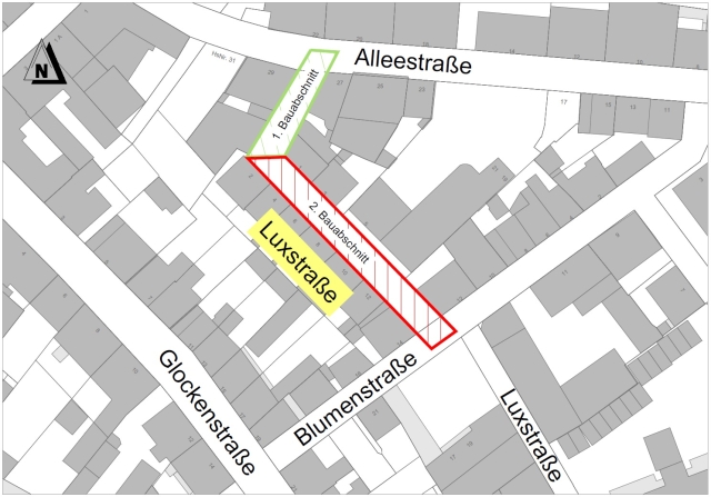 Die beiden Bauabschnitte in der Luxstraße. © Stadtentwässerung Kaiserslautern