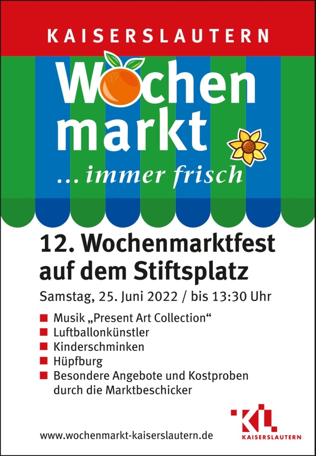 Auf dem Bild ist der Flyer zum Wochenmarktfest zu sehen. 