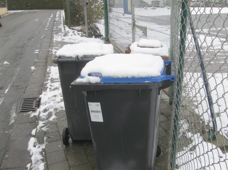 Zwei Mülltonnen im Schnee. © Stadtbildpflege Kaiserslautern