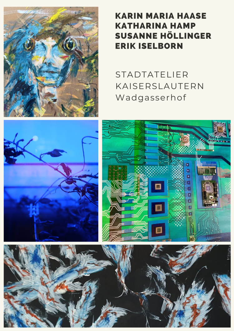 Das Plakat zum Stadtatelier im Stadtmuseum mit Fotos von vier Werken der teilnehmenden Künstler. © Karin Maria Haase