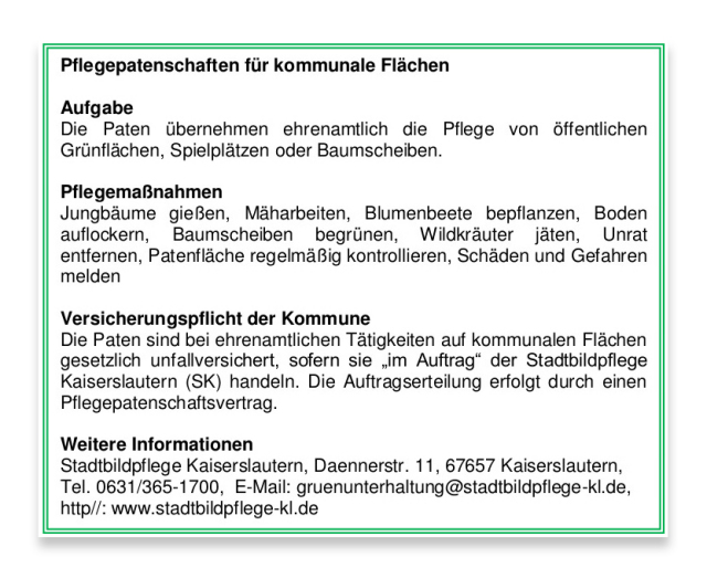 Infos zum Thema Pflegepatenschaften für kommunale Flächen © Stadtbildpflege Kaiserslautern