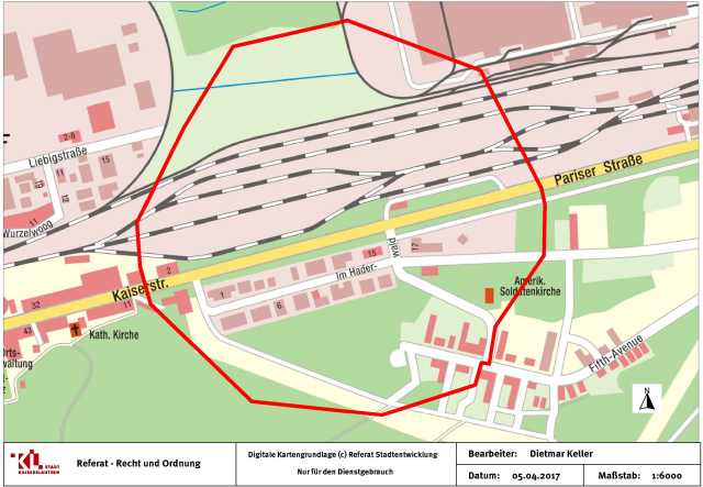 Das Gebiet der Bombenentschärfung im Ortsteil Einsiedlerhof © Stadt Kaiserslautern