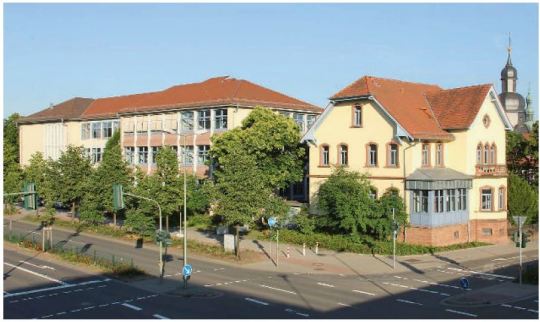 Schulgebäude im Sonnenlicht mit Laubbäumen im Vordergrund © Stadt Kaiserslautern