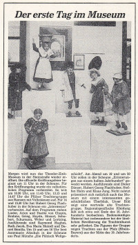 Ein Zeitungsausschnitt über die Wiedereröffnung des Museums in der Steinstraße. 