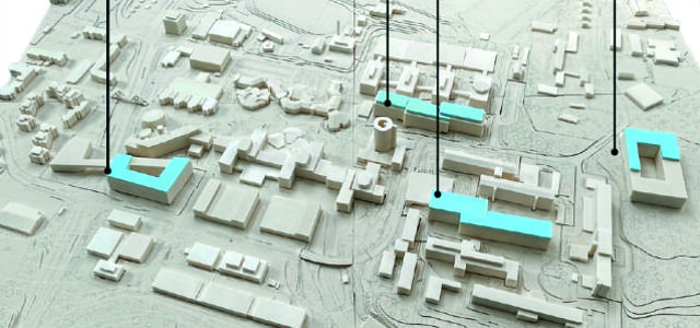 Bild mit Modell des Campus der Technischen Universität