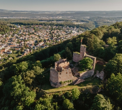 Luftaufnahme der Burg Hohenecken