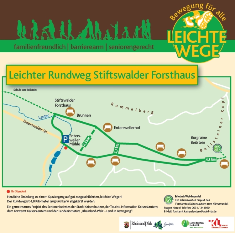 Hiking sign low-barrier circular route Stiftswalder Forsthaus © Stadt Kaiserslautern 
