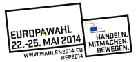 Logo der Europawahl 2014 vom 22. bis 25. Mai.
Das Motto lautet: Handeln. Mitmachen. Bewegen.